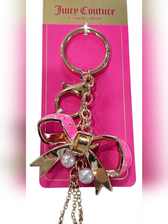 Juicy Couture Accessories - Juicy Couture Gold-tone Keyring with Pink Enamel Bow & Pearls, New